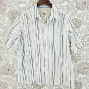Tasso Elba Cotton Button down Short sleeve Striped Men's Casual Shirt L